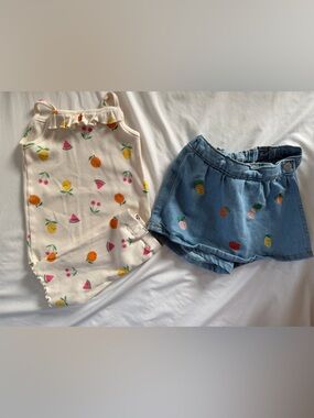 H&M toddler girl bundle with matching tank and short set and denim skort size 2T
